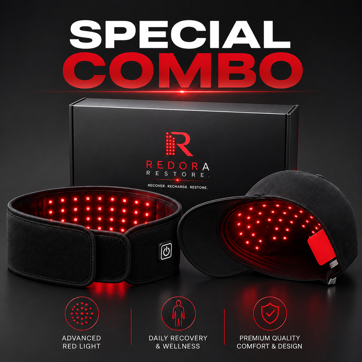 Kit Alivio Total: Banda + Gorra de Luz Roja (Envío Gratis)