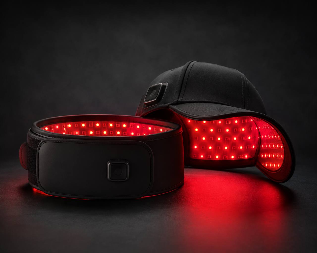 Therapy Hat y Therapy Belt de Redora Restore juntos, el kit completo de terapia de luz roja e infrarroja